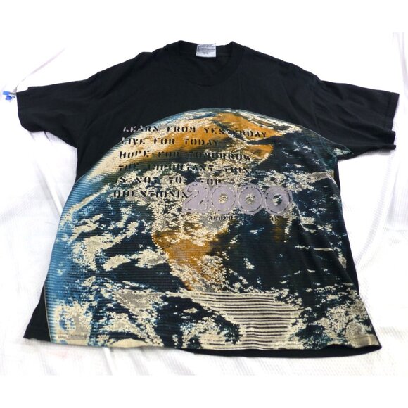 Rare Y2K Albert Einstein Quote Earth Large Graphic Lee T-Shirt Black Tee - Picture 1 of 7
